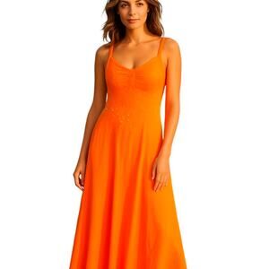 Angfl XL Orange BOHO Maxi Women's Sleeveless Sun Dress Miss Size